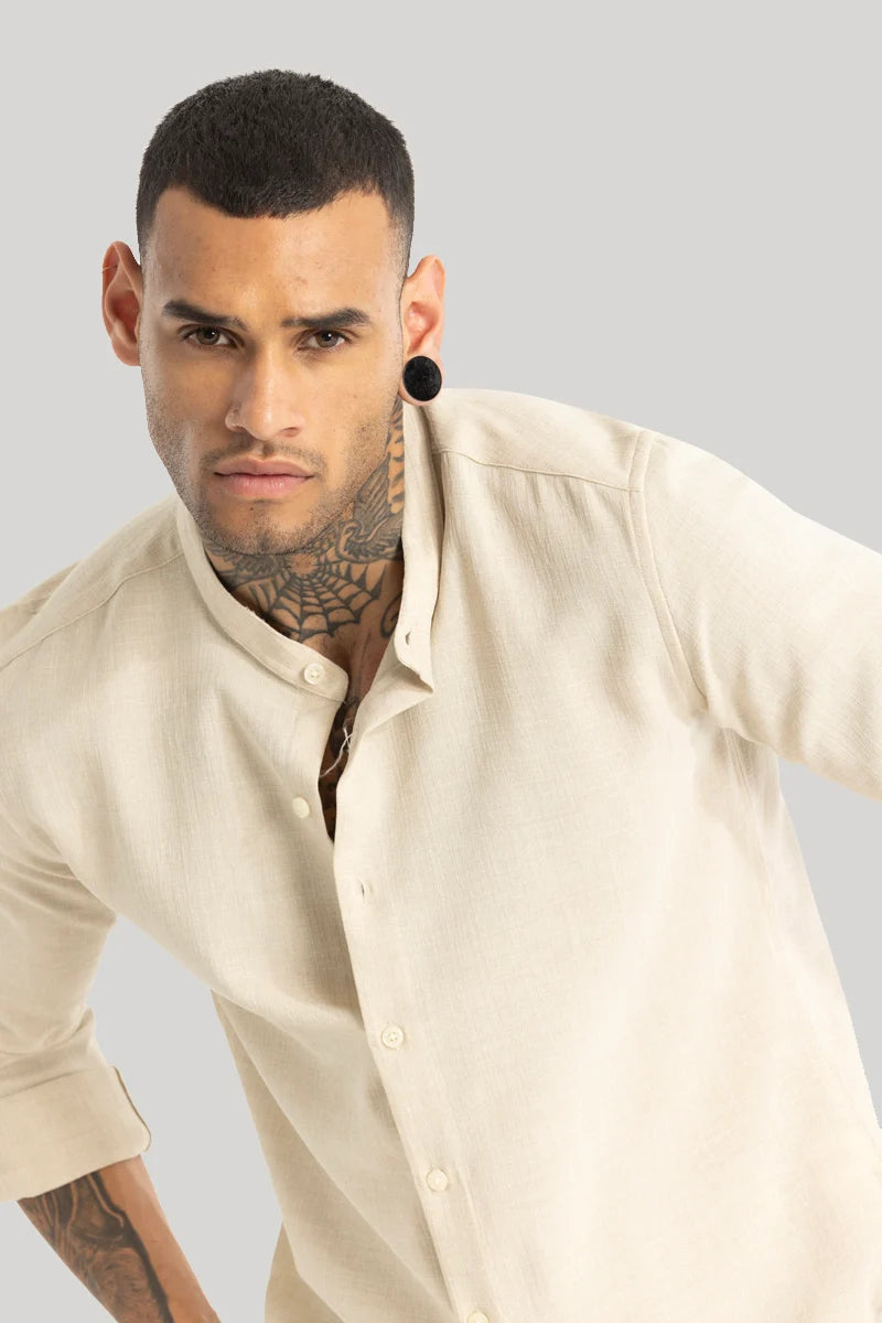 Cream Mandarin Linen Shirt