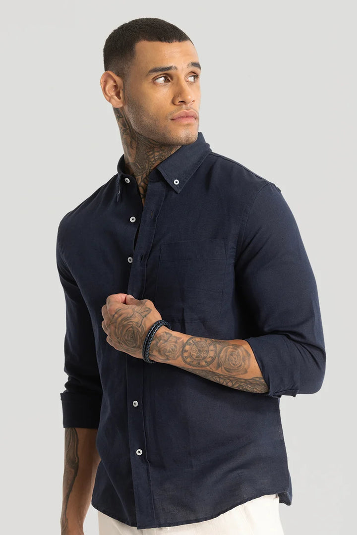 Navy Linen Blend Shirt