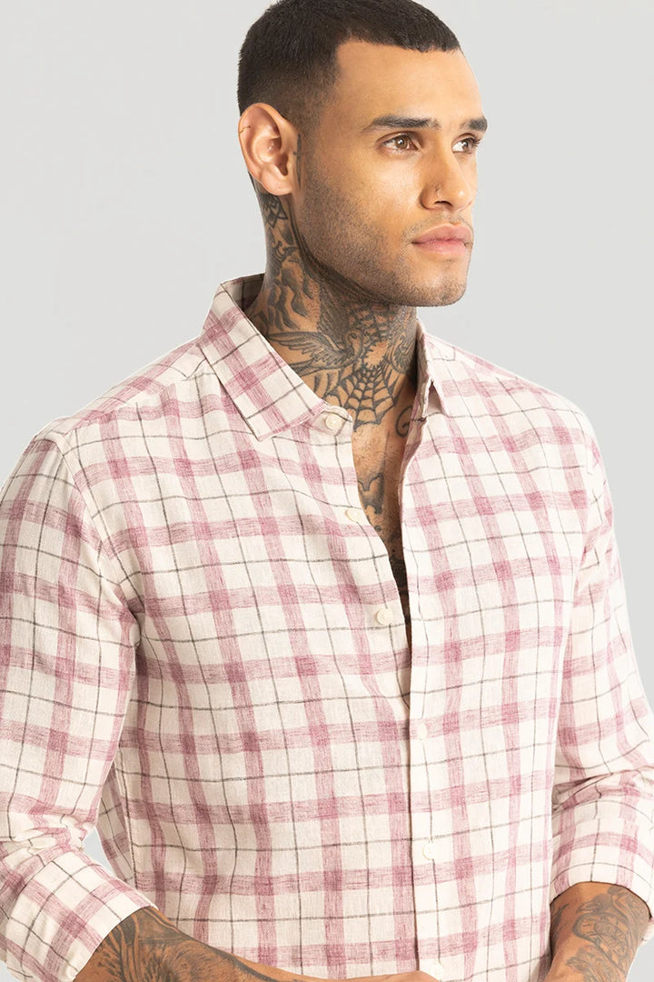 Light Pink Linen Blend Checks Shirt