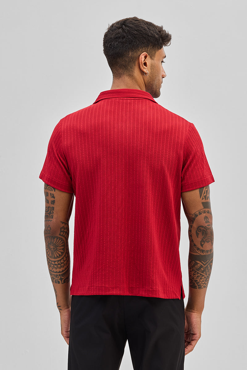 Red Textured Cuban T-Shirt