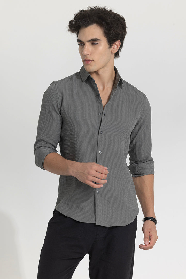 Grey Slim Fit Textured Shirt