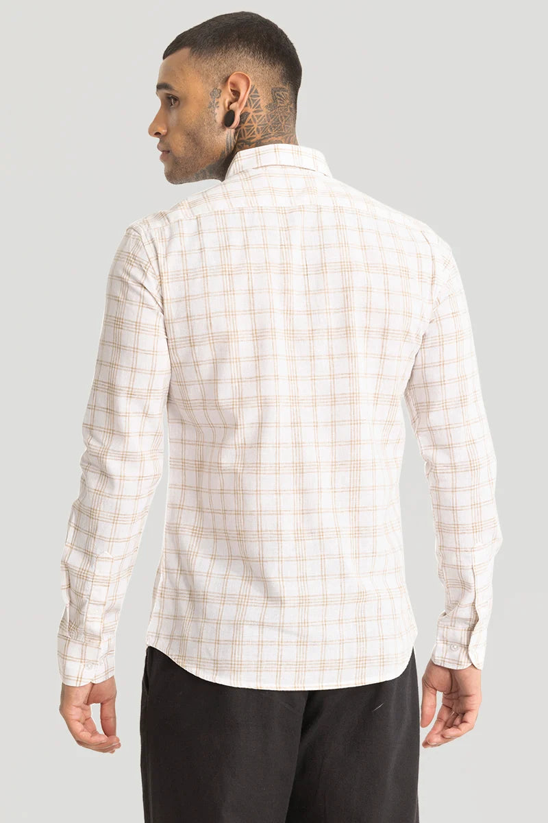 Beige Checks Linen Blend Shirt