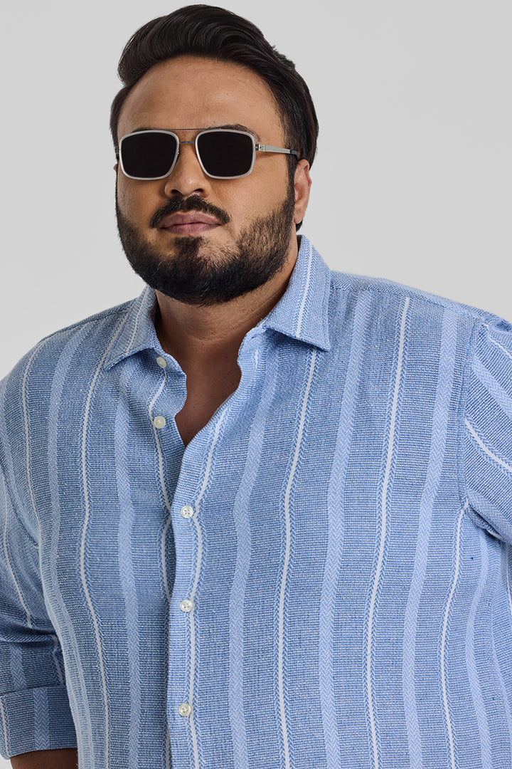 Light Blue Stripes Casual Plus Size Shirt