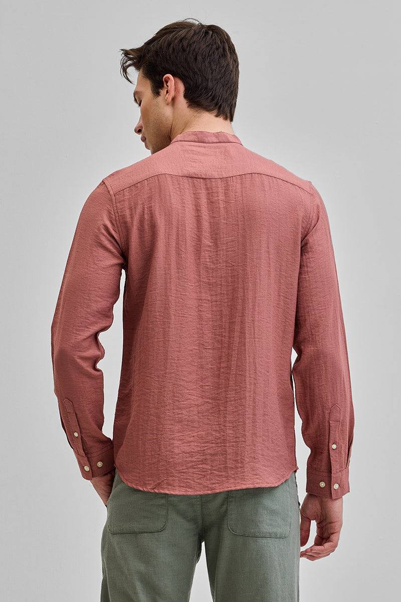 Coral Mandarin Linen Blend Shirt