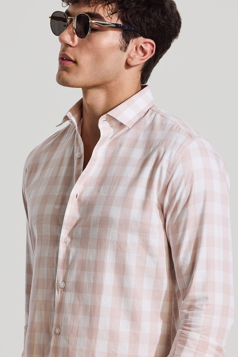 Peach Gingham Slim Fit Shirt