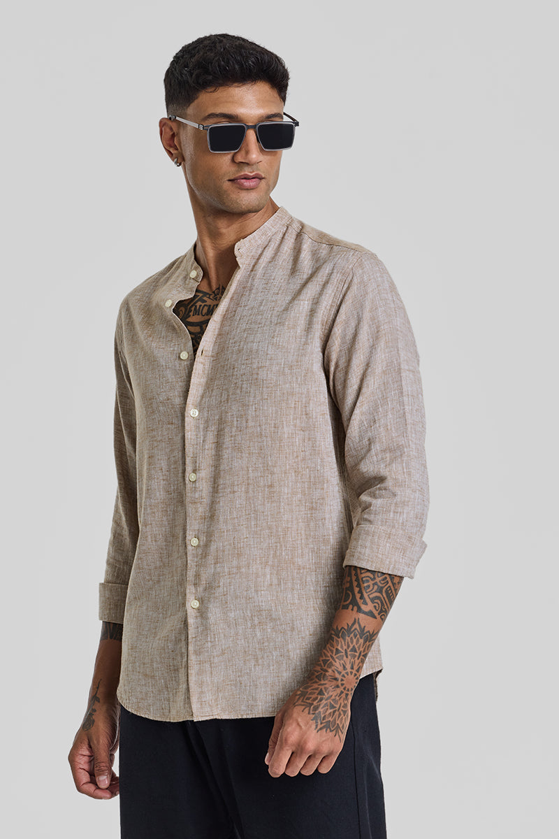 Light Brown Textured Linen Shirt