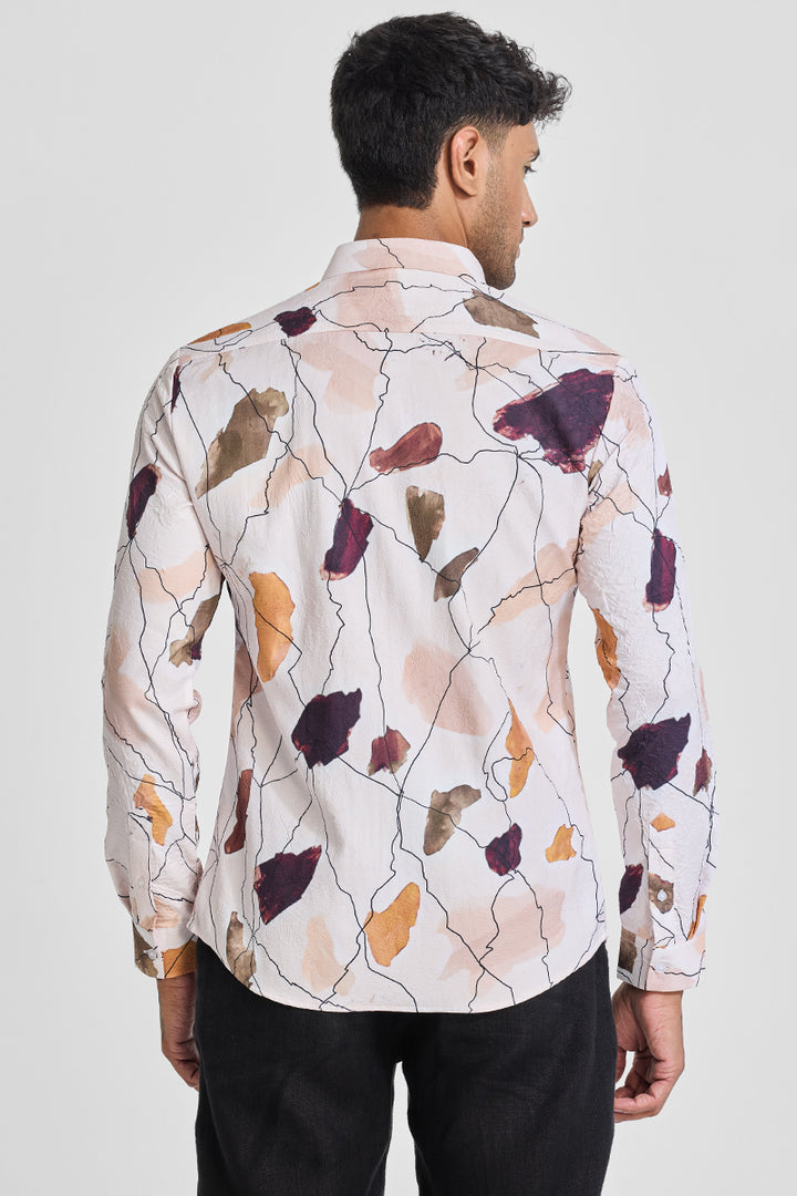 Orange Abstract Slim Fit Shirt