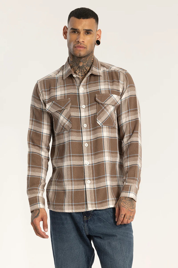 Brown Double Pocket Checks Shirt