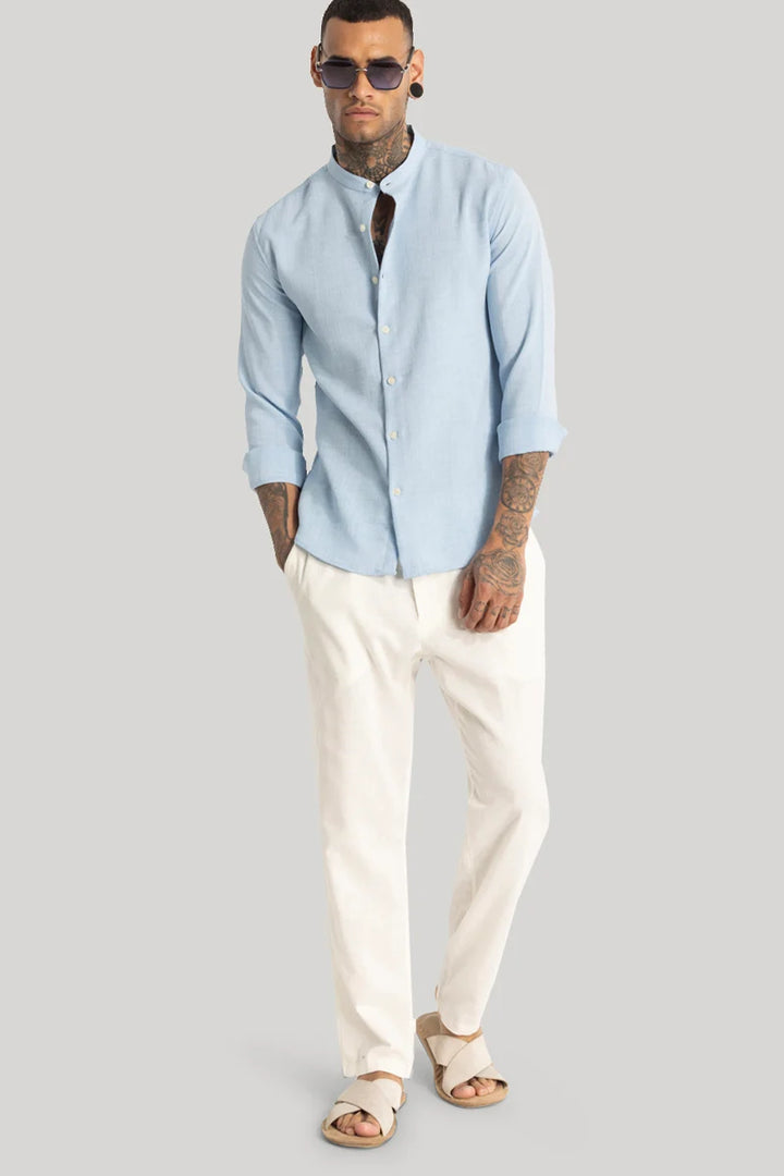 Light Blue Mandarin Linen Shirt