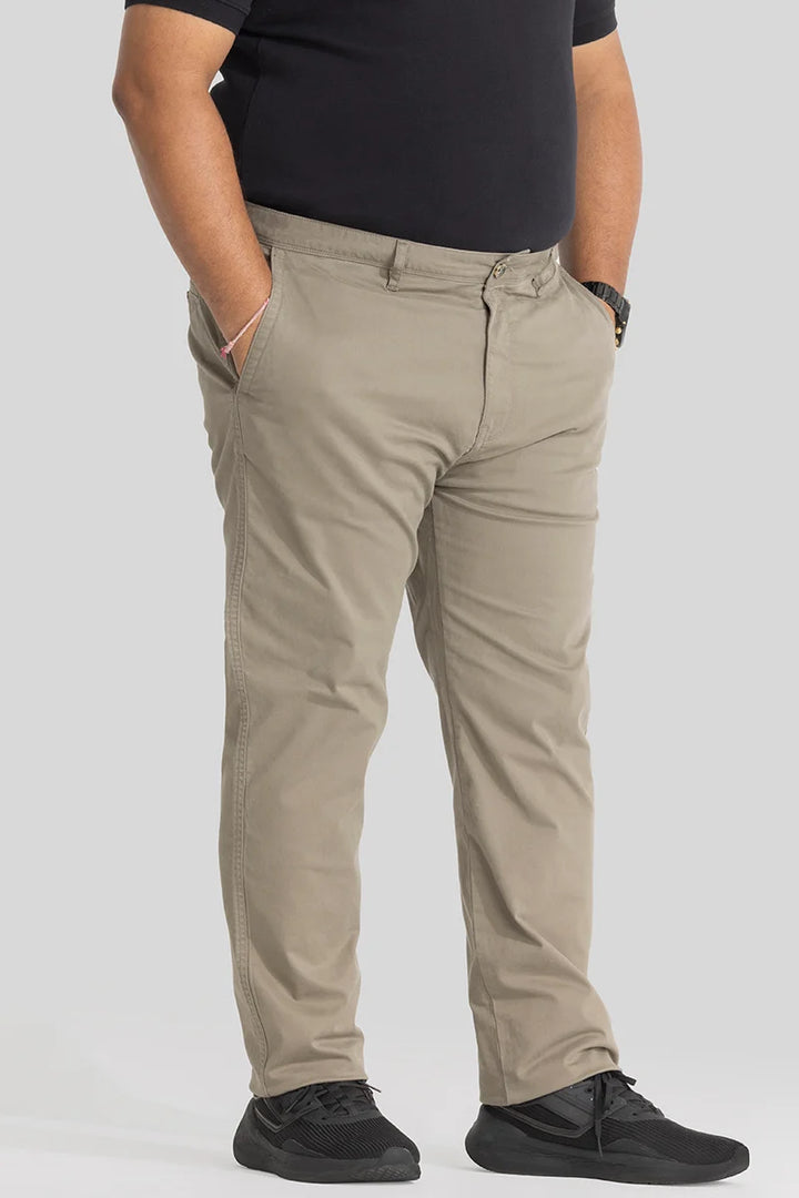 Seemly Beige Plain Regular Fit Plus Size Chinos