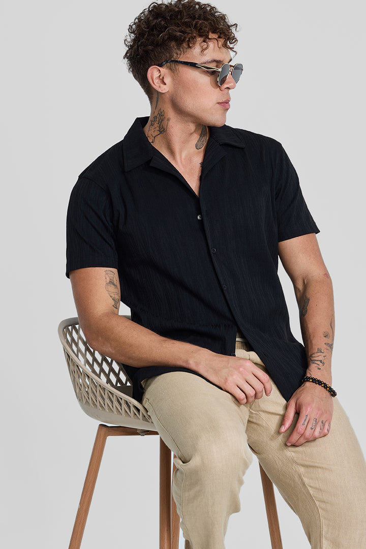 Black Cuban Textured Shirt