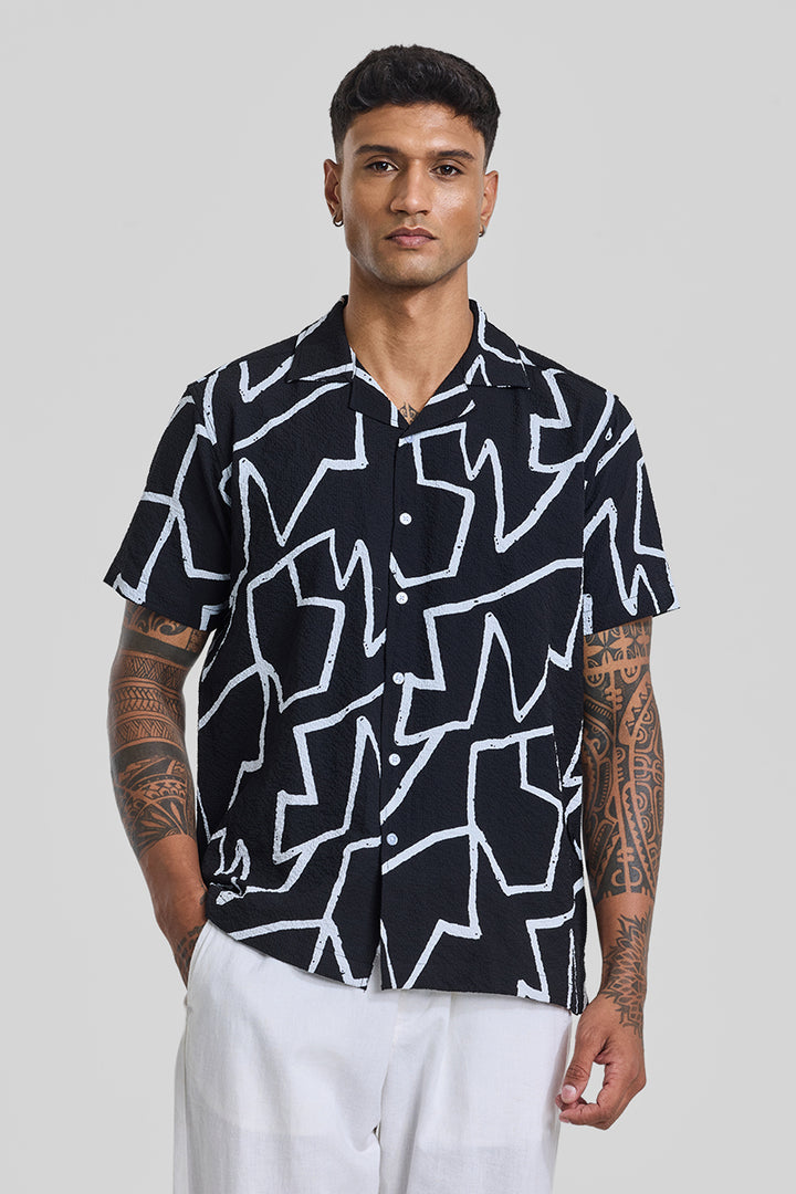 Black Abstract Slim Fit Shirt