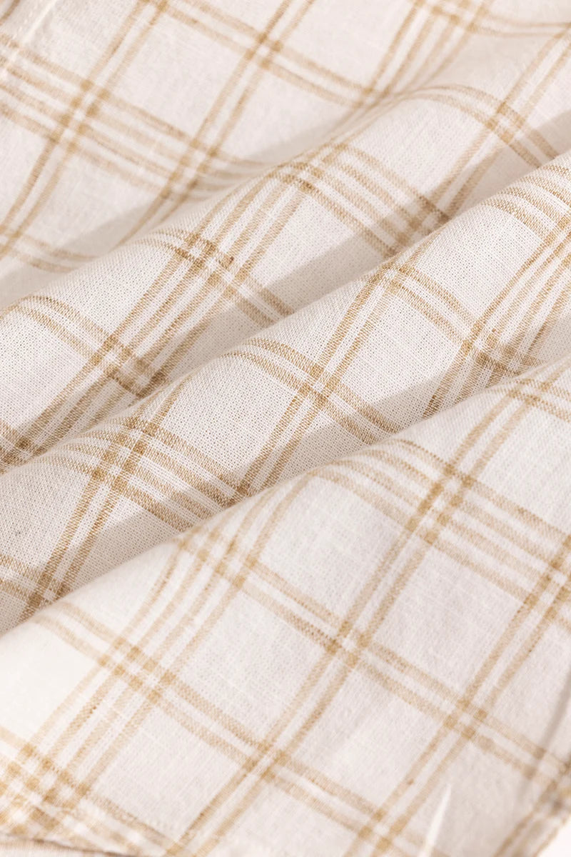 Beige Checks Linen Blend Shirt