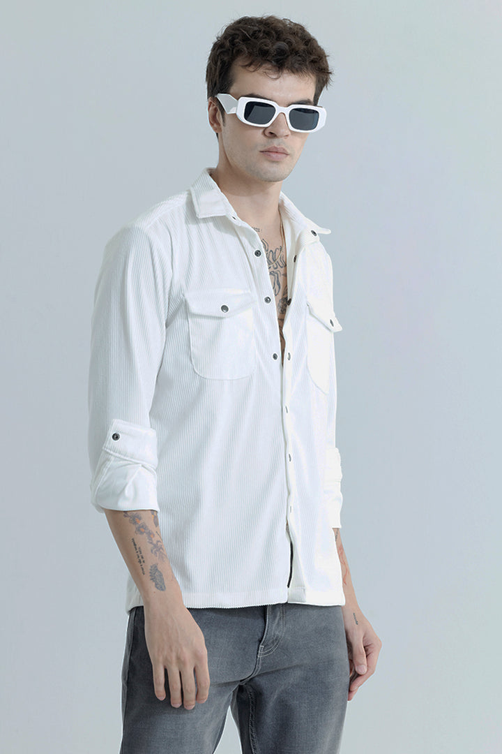 Jezzi White Corduroy Overshirt