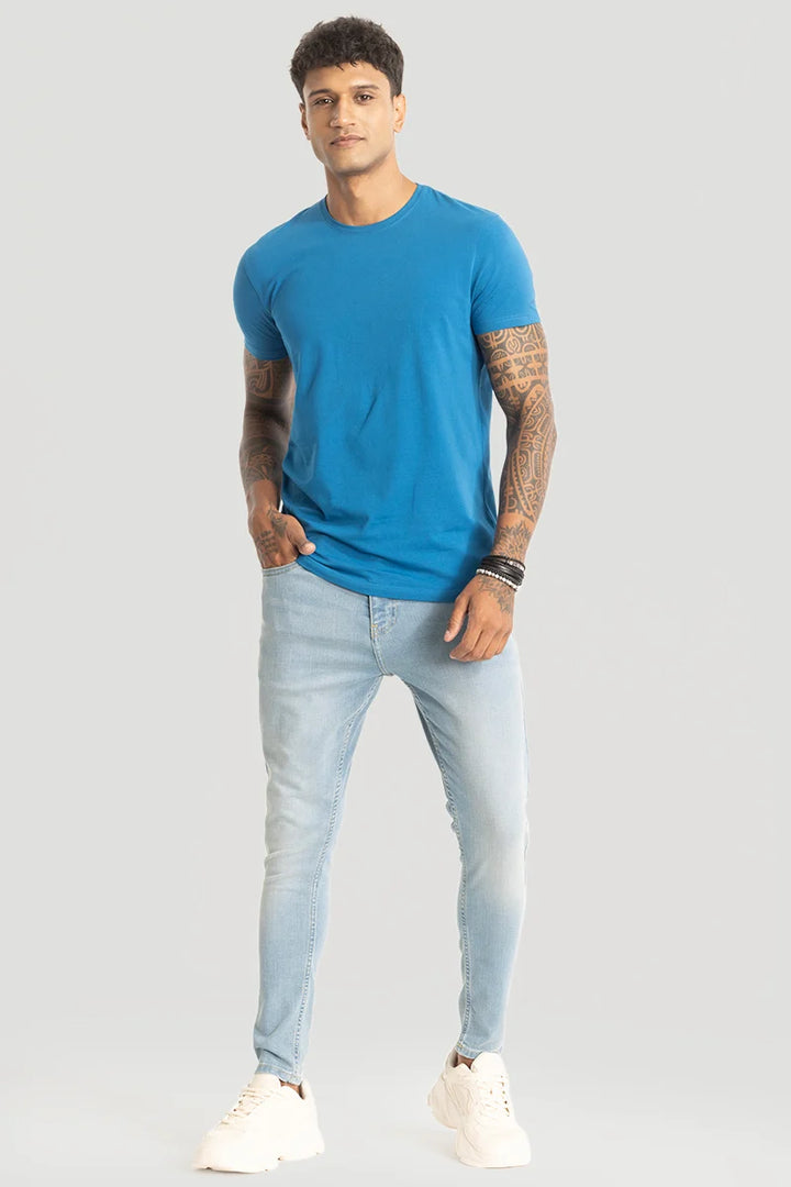 Blue Plain Slim Fit T-Shirt