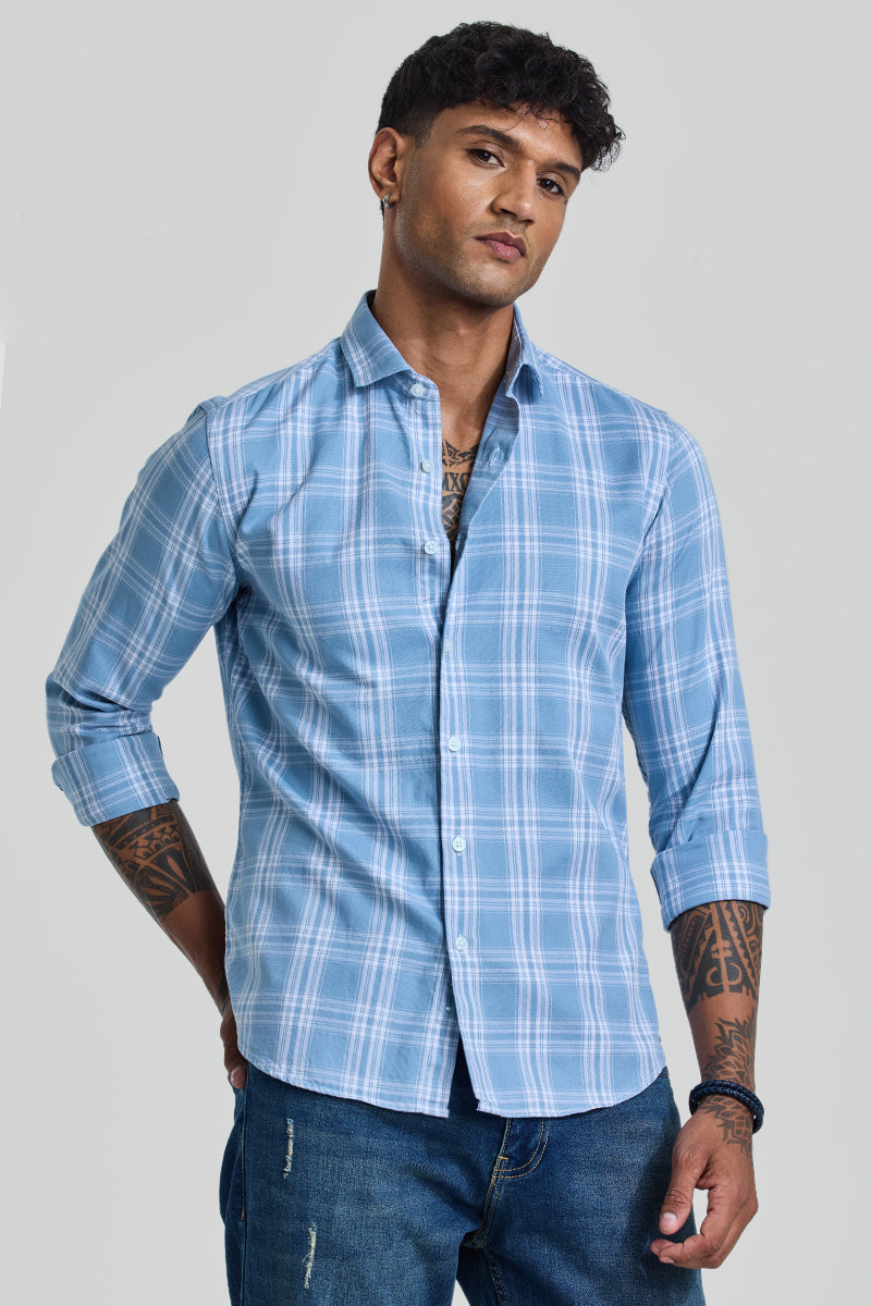 Light Blue Checks Slim Fit Shirt