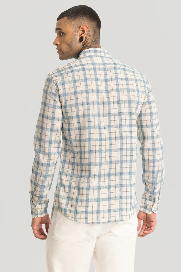 Light Blue Linen Blend Checks Shirt