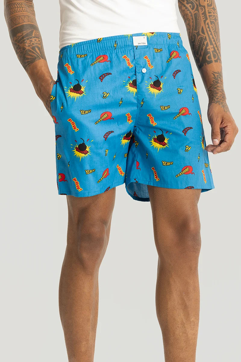 Boom Blue Printed Boxers