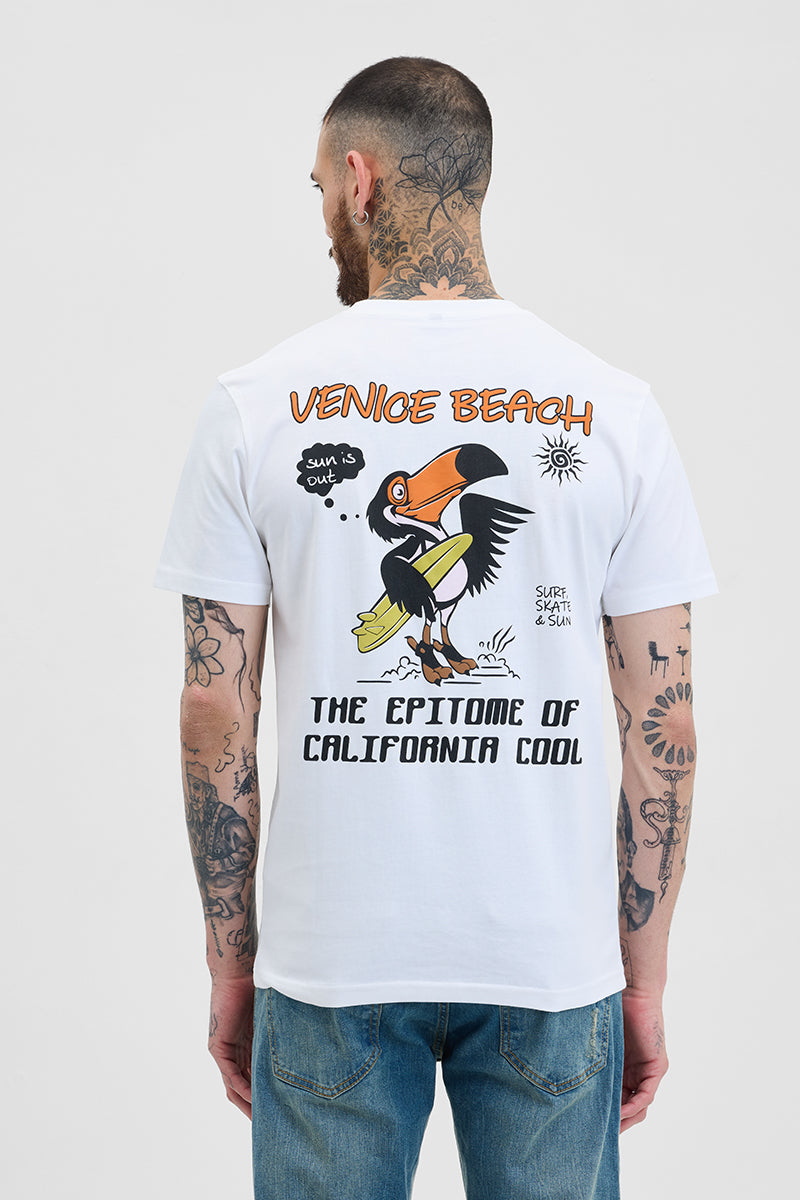 Venice White Printed Slim Fit T-Shirt