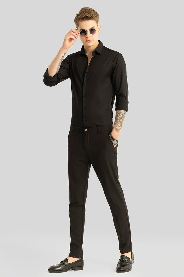 Etnni Black Plain Stitchless Shirt