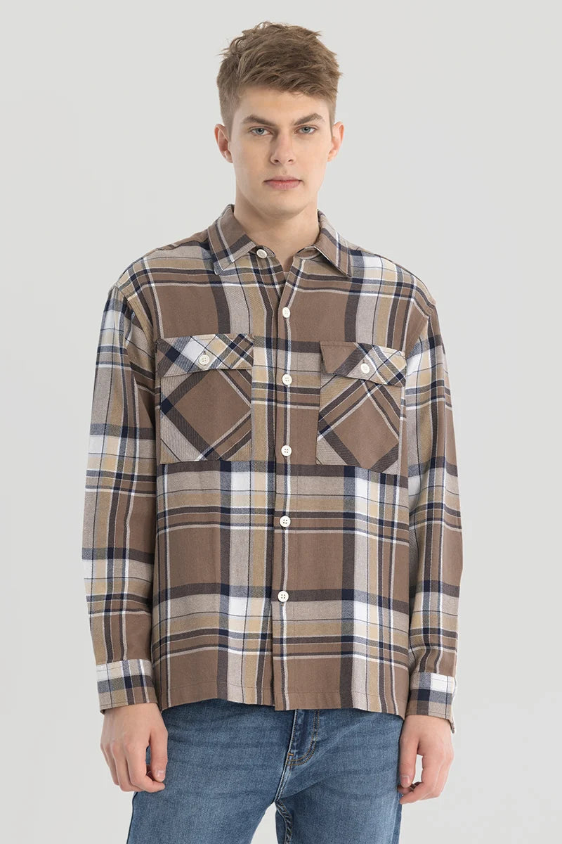 Brown Double Pocket Checks Shirt