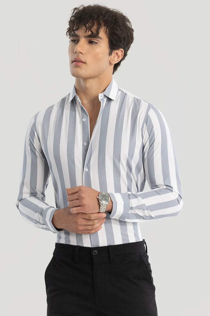 Grey Slim Fit Stripes Shirt