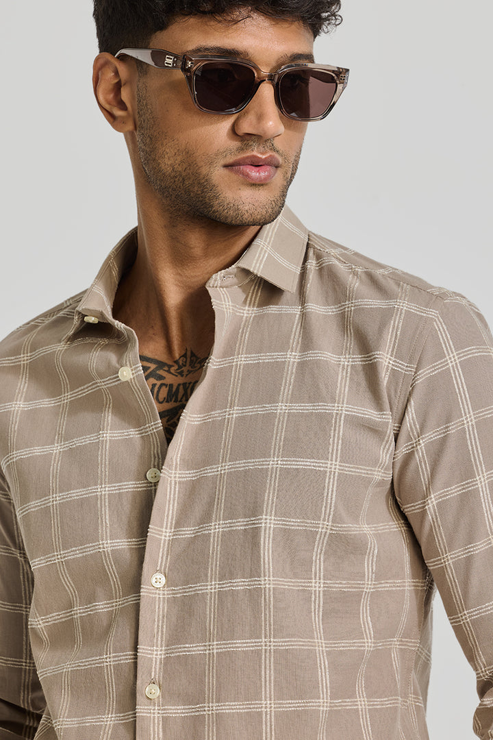 Beige Checks Slim Fit Shirt