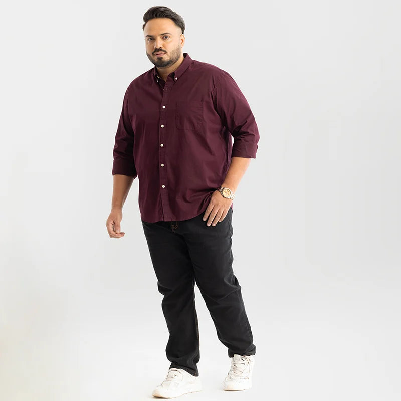 Marco Oxford Maroon Plain Plus Size Shirt