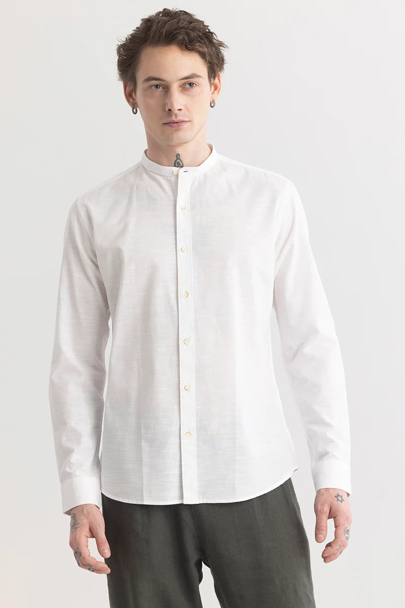 Buy Men's Mandarique White Linen Blend Shirt Online | Snitch – SNITCH