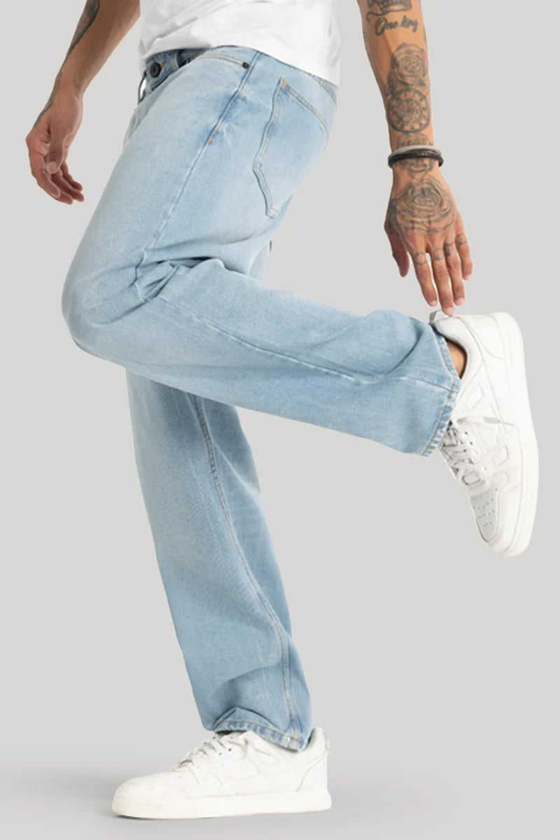 Light Blue Plain Loose Fit Jeans