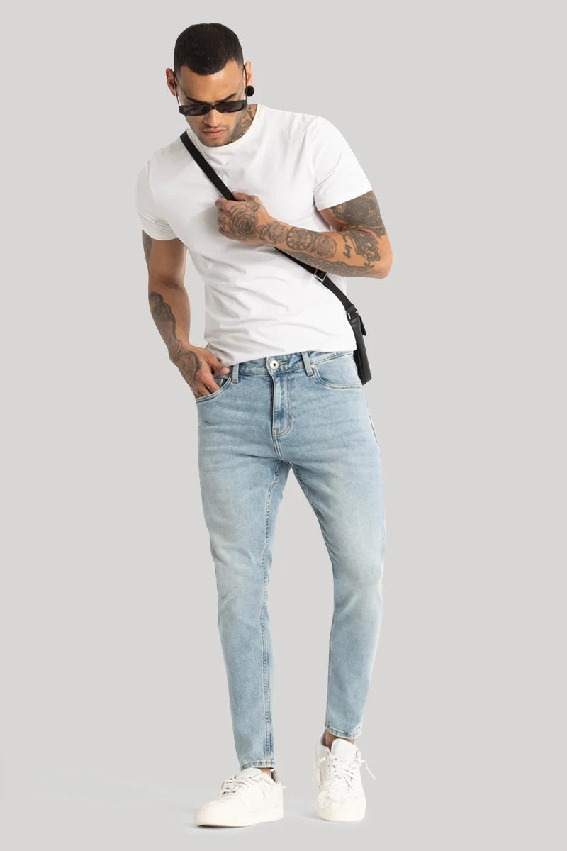 Light Blue Plain Skinny Fit Jeans