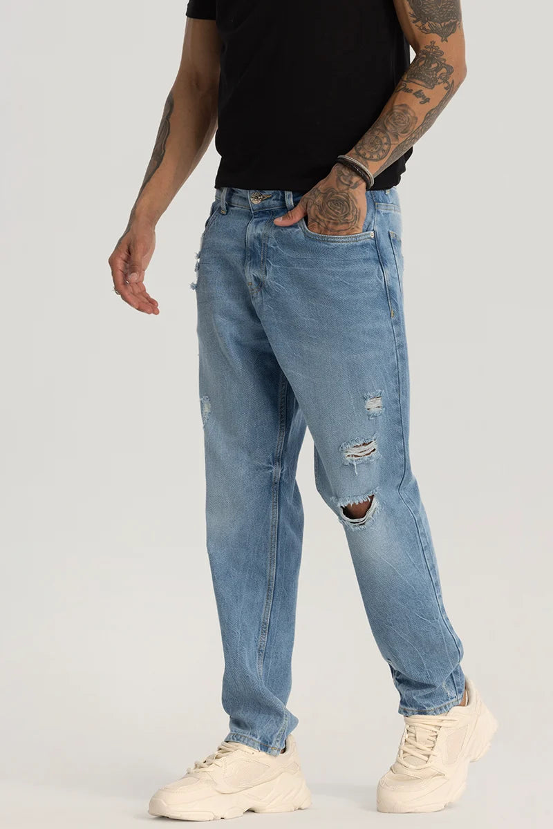 Light Blue Distressed Baggy Fit Jeans