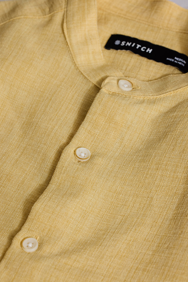 Yellow Mandarin Textured Shirt