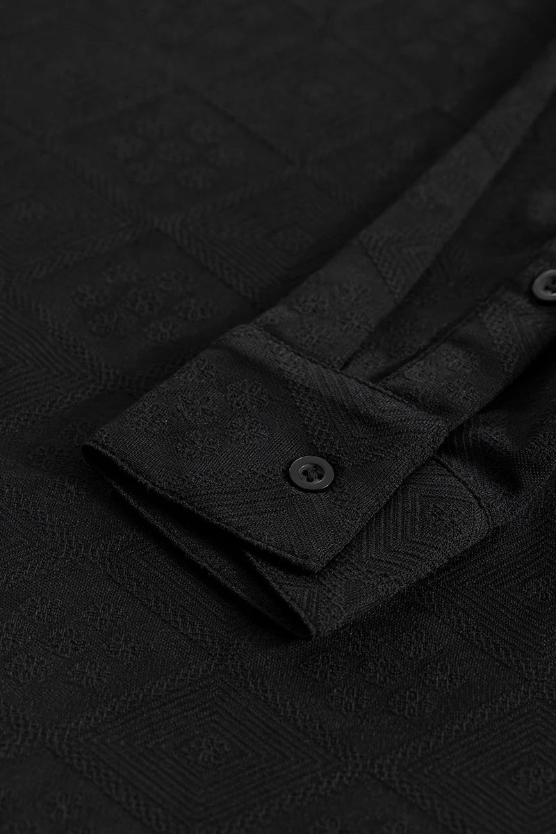 IntricWeave Black Self-Design Shirt