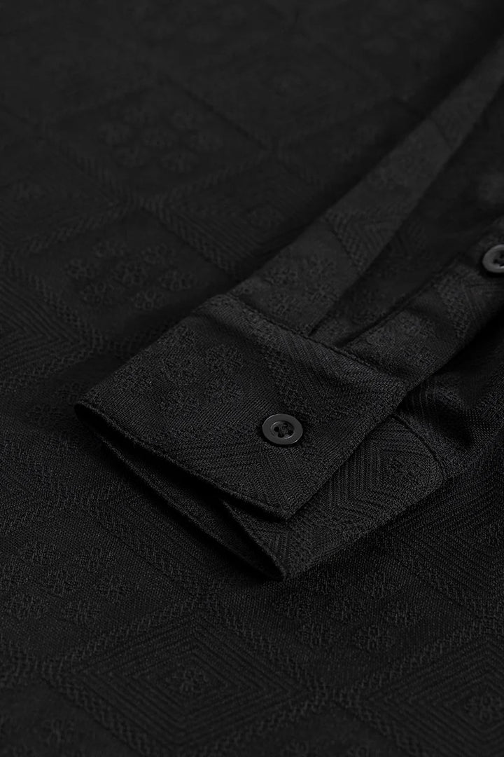 IntricWeave Black Self-Design Shirt