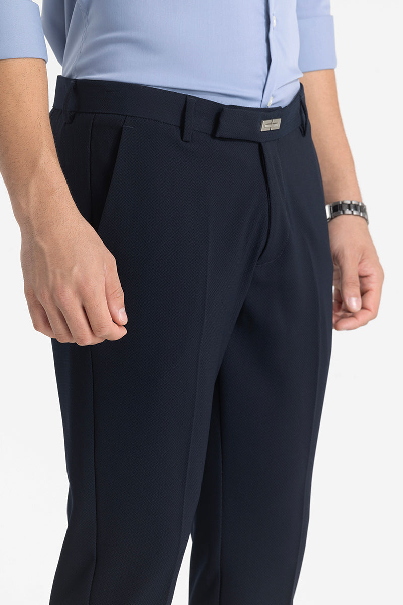 Dark Blue Self-Design Formal Trousers