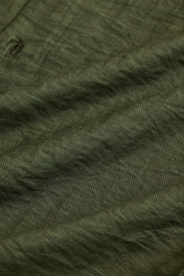 Olive Mandarin Linen Blend Shirt