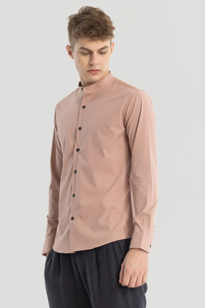 Peach Plain Mandarin Shirt