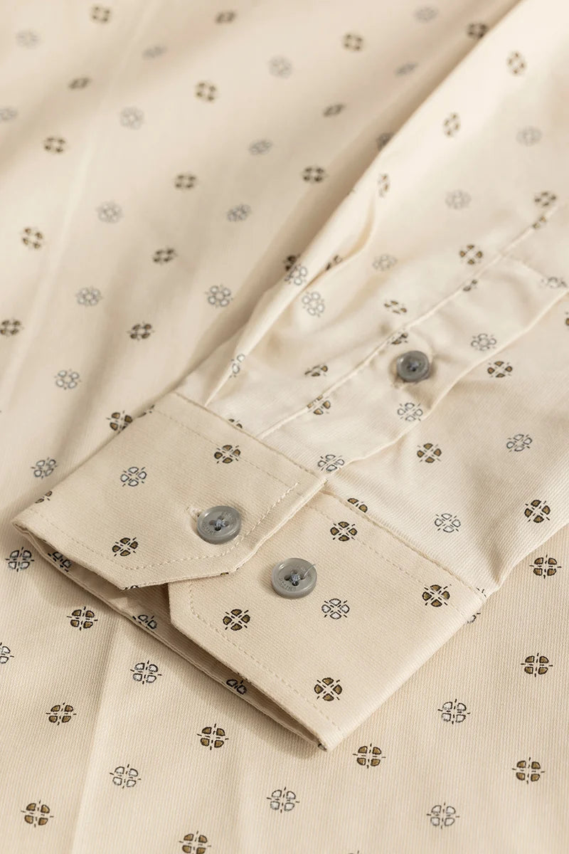 Beige Printed Slim Fit Shirt