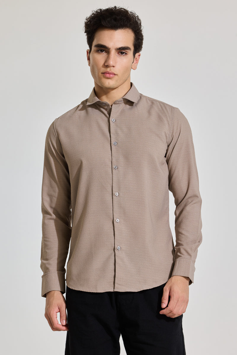 Light Brown Textured Slim Fit Shirt