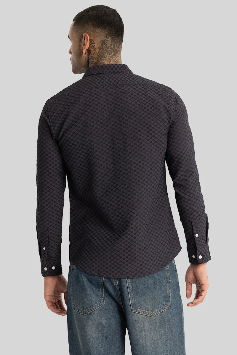 Charcoal Grey Textured Stretch Shirt