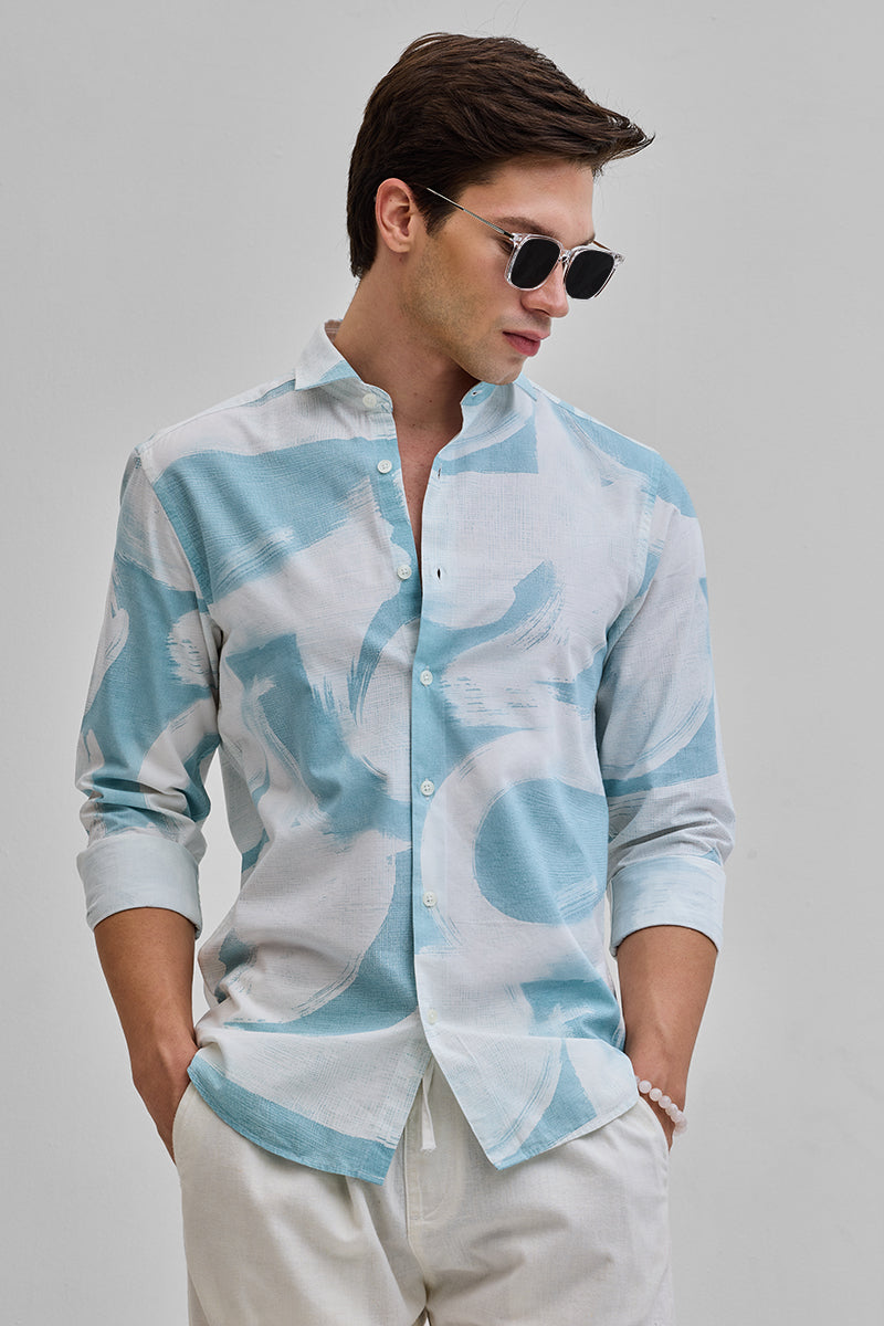 Light Blue Abstract Slim Fit Shirt