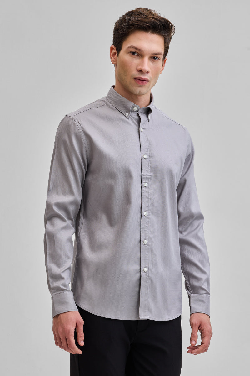 Light Grey Solid Twill Shirt