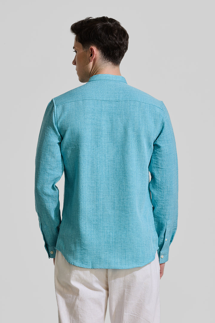 Turquoise Mandarin Textured Shirt