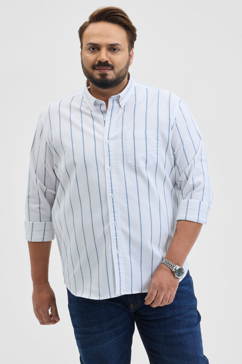 White Stripes Regular Fit Plus Size Shirt