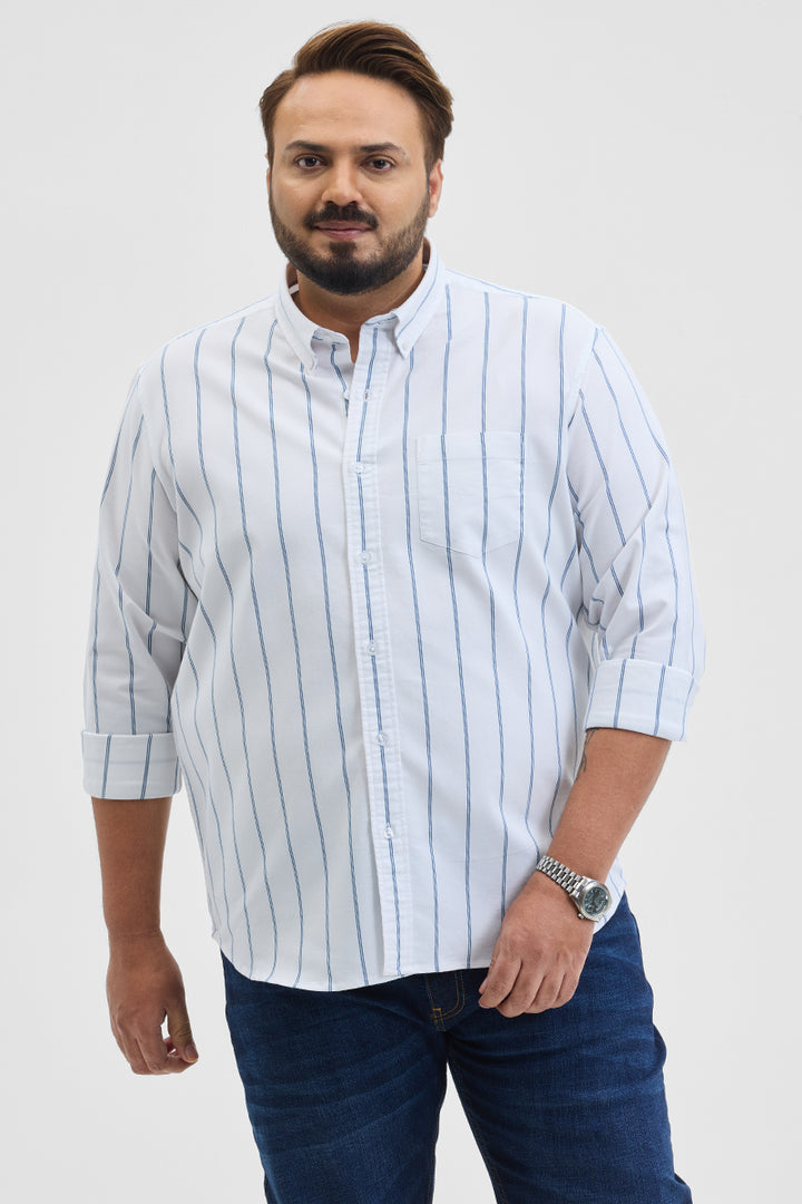 White Stripes Regular Fit Plus Size Shirt