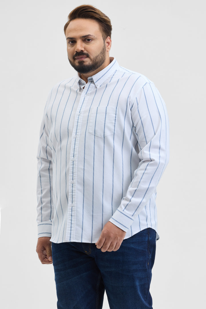 White Stripes Regular Fit Plus Size Shirt