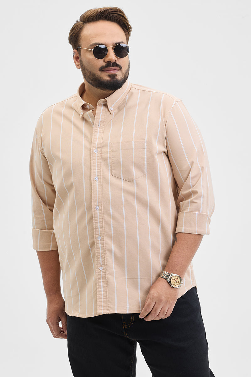 Beige Stripes Regular Fit Plus Size Shirt