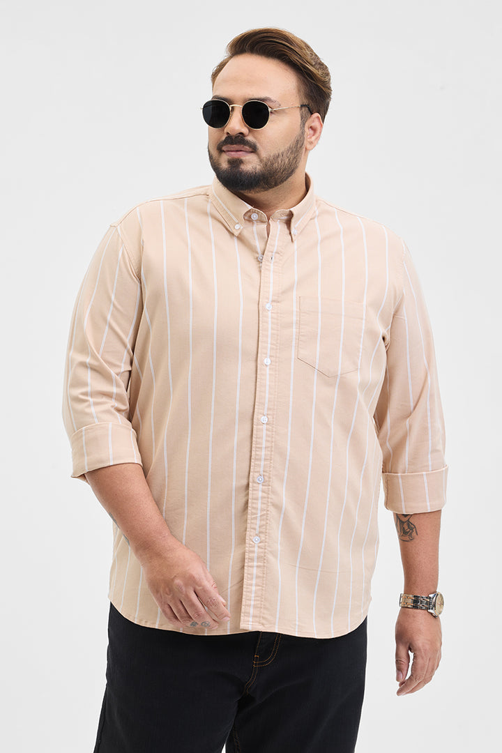 Beige Stripes Regular Fit Plus Size Shirt