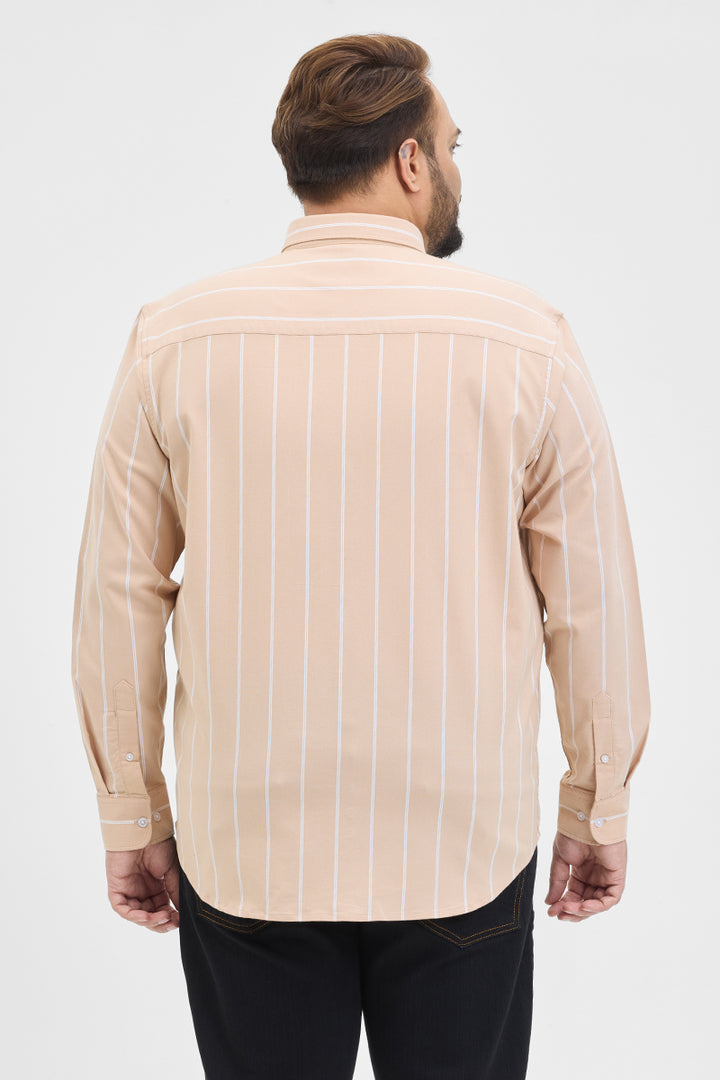 Beige Stripes Regular Fit Plus Size Shirt